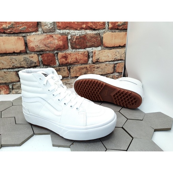 VANS Sk8-Hi Stacked Lugged Sneakers White Canvas Women Platform Shoes Sz 7.5 - Picture 10 of 11
